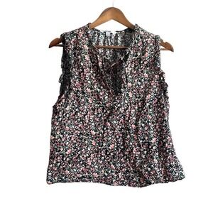 BB Dakota Steve Madden Floral Sleeveless Ruffle Neck Tie‎ Front Blouse Womens L